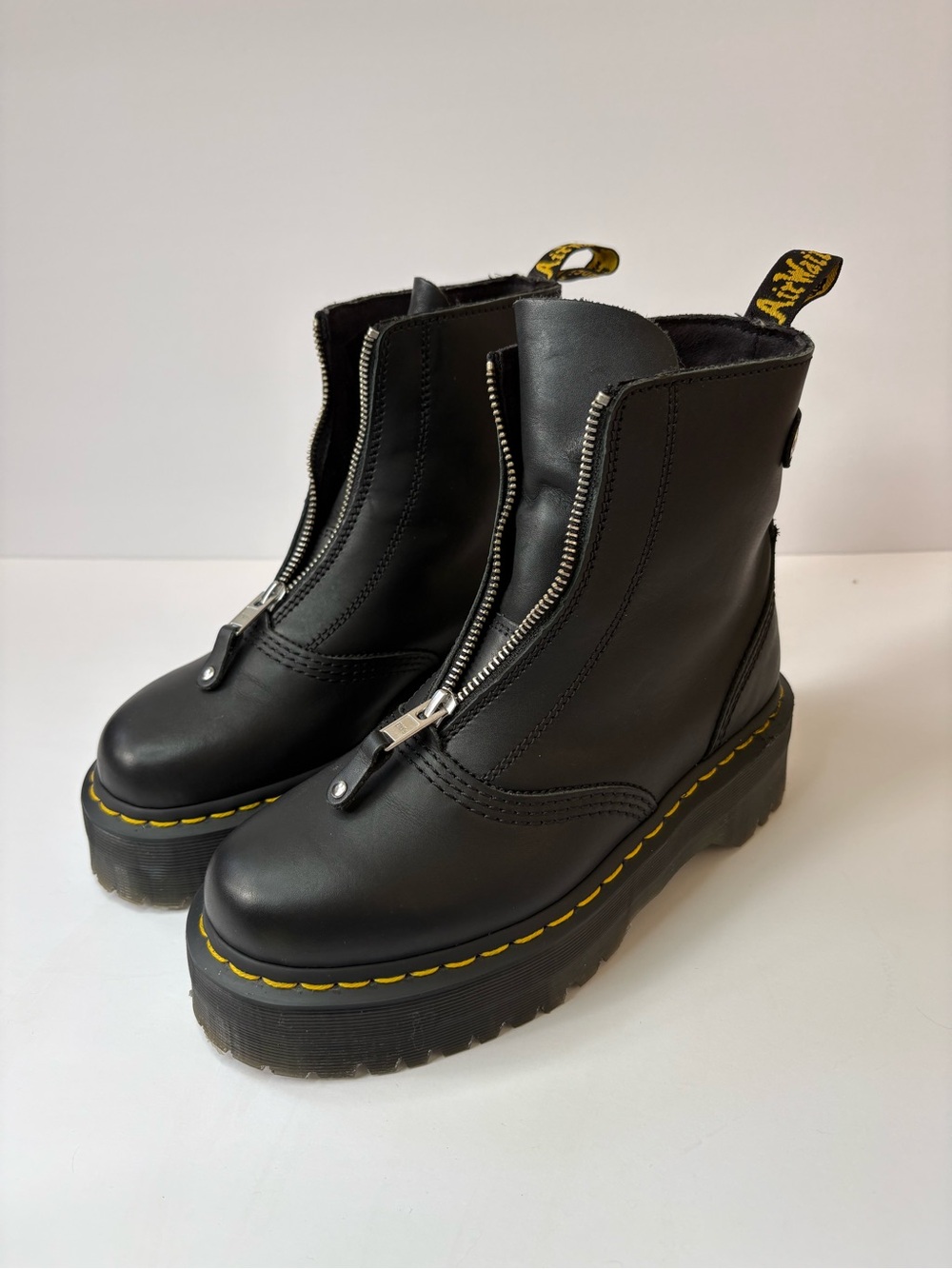 Dr. Martens Jetta Black Sendal Leather Zip Front Platform Boots Women 7 Grunge